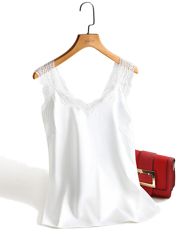 Lace Strap Silk Top Women Sexy V Neck Sleeveless WhiteVest Satin Elasticity Mesh Silk Tank Tops Women Basic Plus Size Camisole