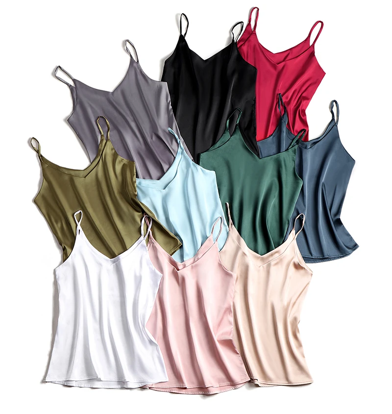 Spaghetti Strap Top Women Halter V Neck Basic White Cami Sleeveless Satin Silk Tank Tops Women'S Summer 2024 Camisole