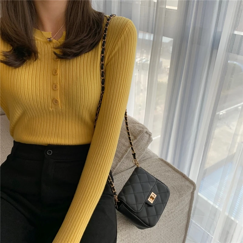 2024 Knitted Women Button Sweater Pullovers spring Autumn Basic Women highneck Sweaters Pullover Slim female High Quality Top