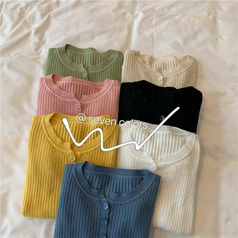 2024 Knitted Women Button Sweater Pullovers spring Autumn Basic Women highneck Sweaters Pullover Slim female High Quality Top