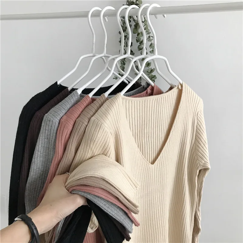 Korean Autumn V Neck Sweater Knitted Fashion Sweaters 2024 Slim Winter Tops For Women Pullover Jumper Pull Femme Truien Dames