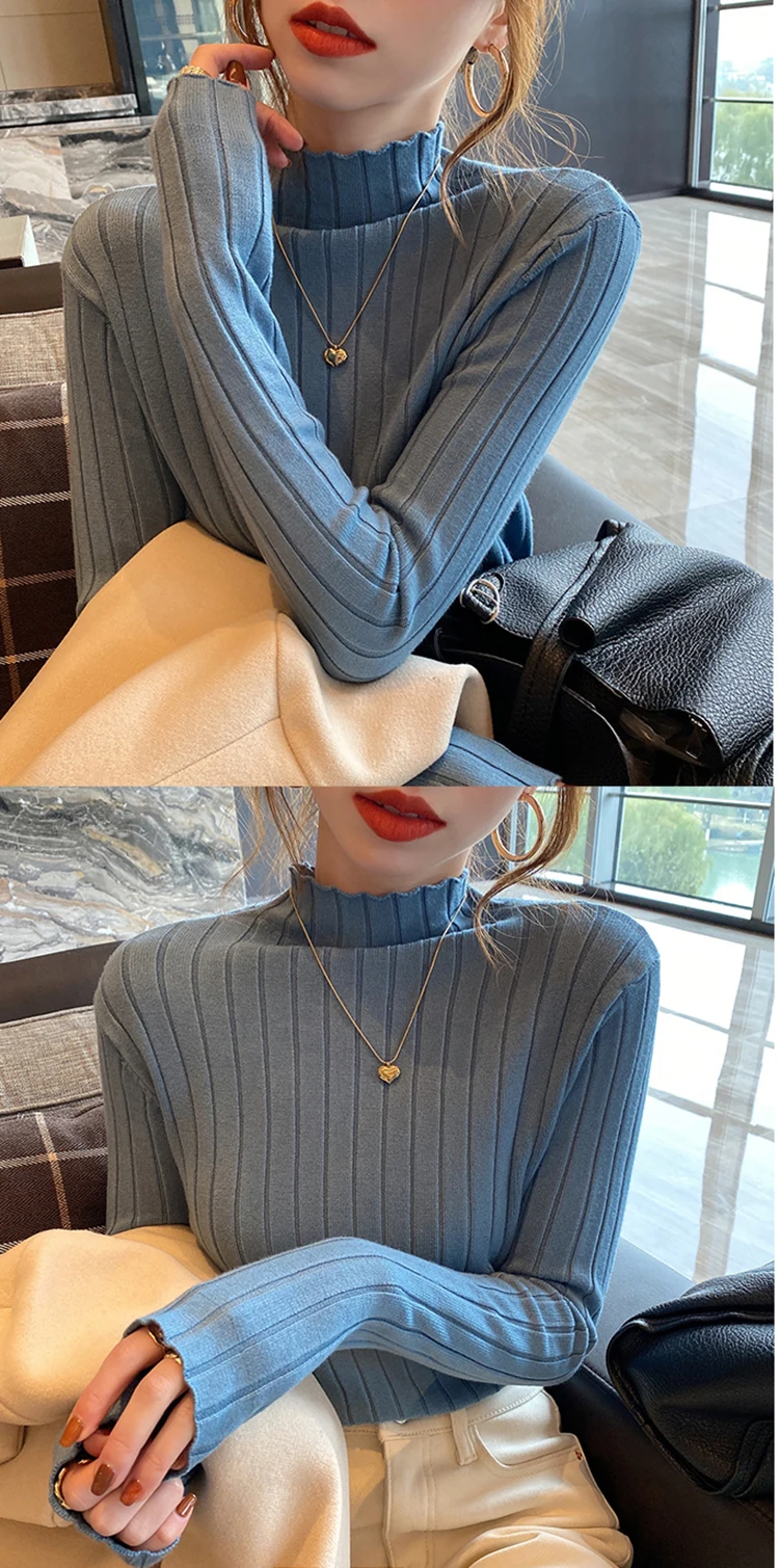 Autumn Winter Knitted Ribbed Turtleneck Sweater Women Clothes 2024 Long Sleeve Slim Basic Pullover Woman Sweaters Solid Tops