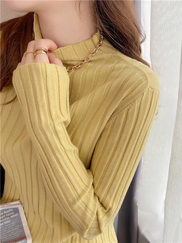 Autumn Winter Knitted Ribbed Turtleneck Sweater Women Clothes 2024 Long Sleeve Slim Basic Pullover Woman Sweaters Solid Tops