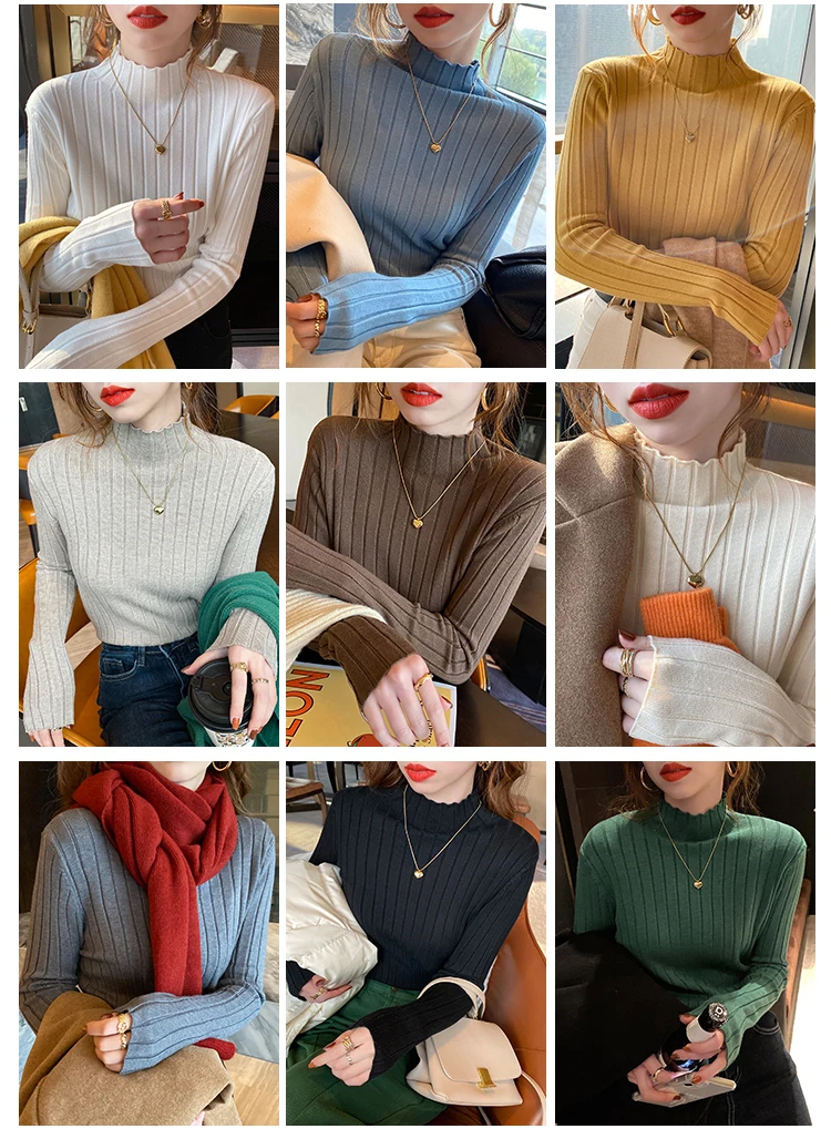 Autumn Winter Knitted Ribbed Turtleneck Sweater Women Clothes 2024 Long Sleeve Slim Basic Pullover Woman Sweaters Solid Tops