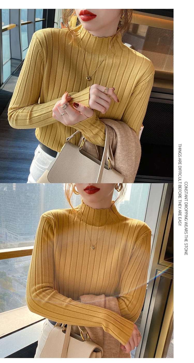 Autumn Winter Knitted Ribbed Turtleneck Sweater Women Clothes 2024 Long Sleeve Slim Basic Pullover Woman Sweaters Solid Tops