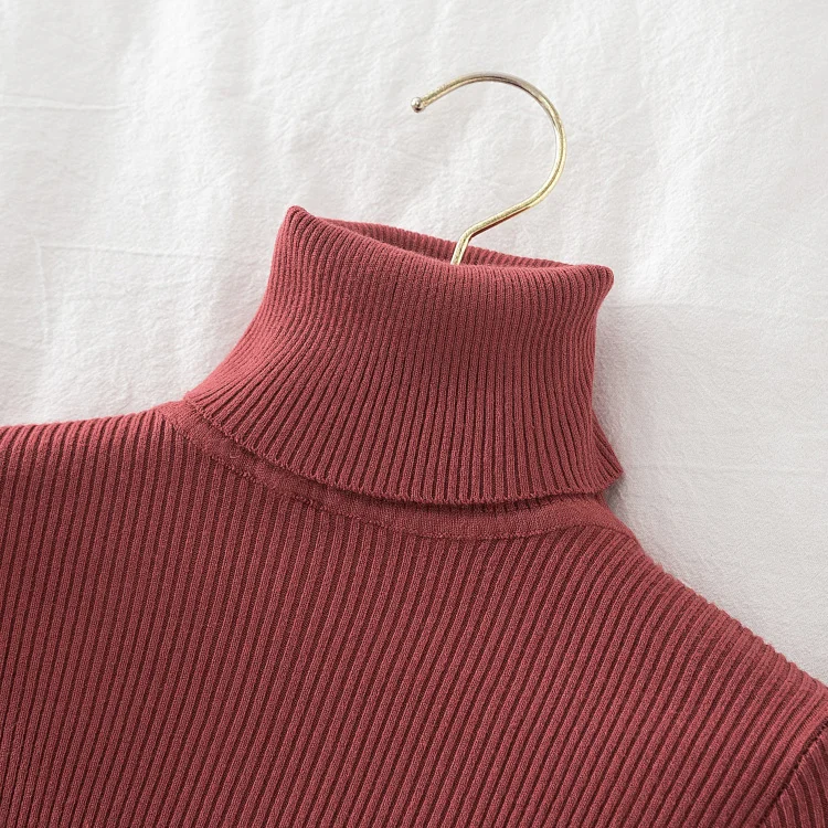 Korean Fashion Turtleneck Women Autumn Winter Pullover Sweater Basic Solid Casual Slim Stretch Ribbed Knitted Top Woman Sweaters