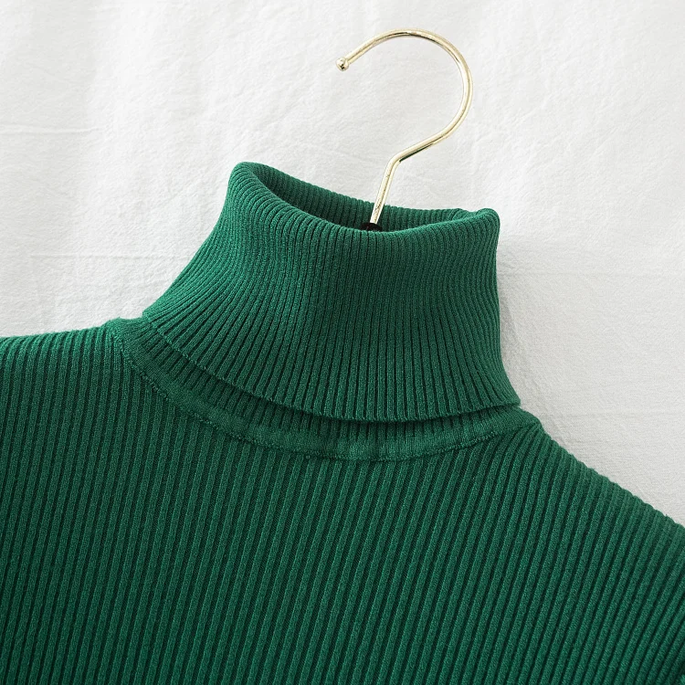 Korean Fashion Turtleneck Women Autumn Winter Pullover Sweater Basic Solid Casual Slim Stretch Ribbed Knitted Top Woman Sweaters