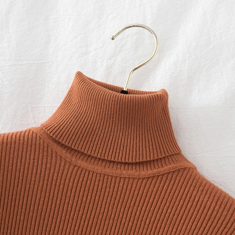 Korean Fashion Turtleneck Women Autumn Winter Pullover Sweater Basic Solid Casual Slim Stretch Ribbed Knitted Top Woman Sweaters