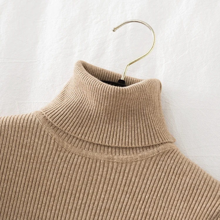 Korean Fashion Turtleneck Women Autumn Winter Pullover Sweater Basic Solid Casual Slim Stretch Ribbed Knitted Top Woman Sweaters