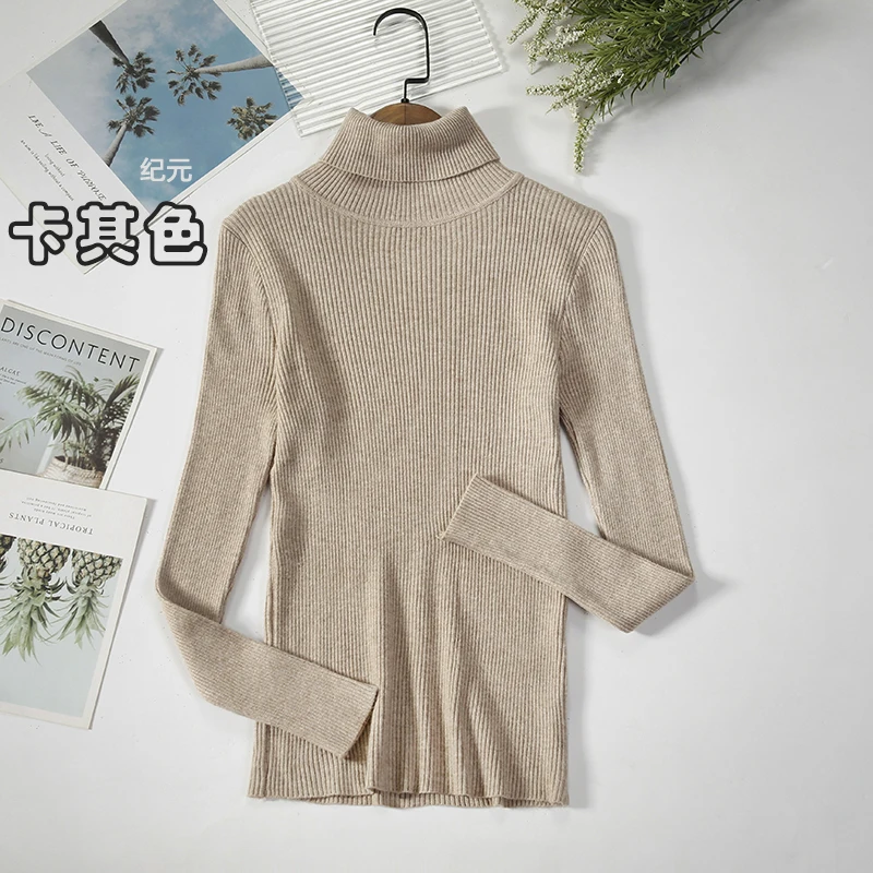 2024 Basic Turtleneck Women Sweaters Autumn Winter Thick Warm Pullover Slim Tops Ribbed Knitted Sweater Jumper Soft Pull Female