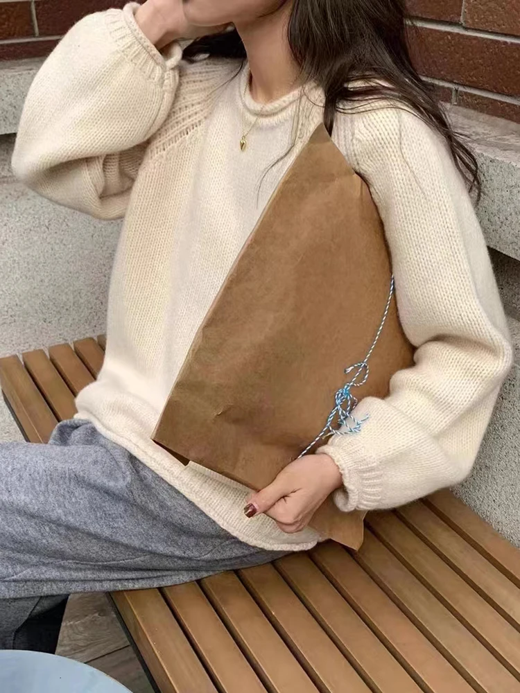 Harajuku Loose Long Sleeve Women Sweater Korean Autumn Winter Jumpers Knitwear Soft Warm Tops Chic Solid Femme Sweater Pullover