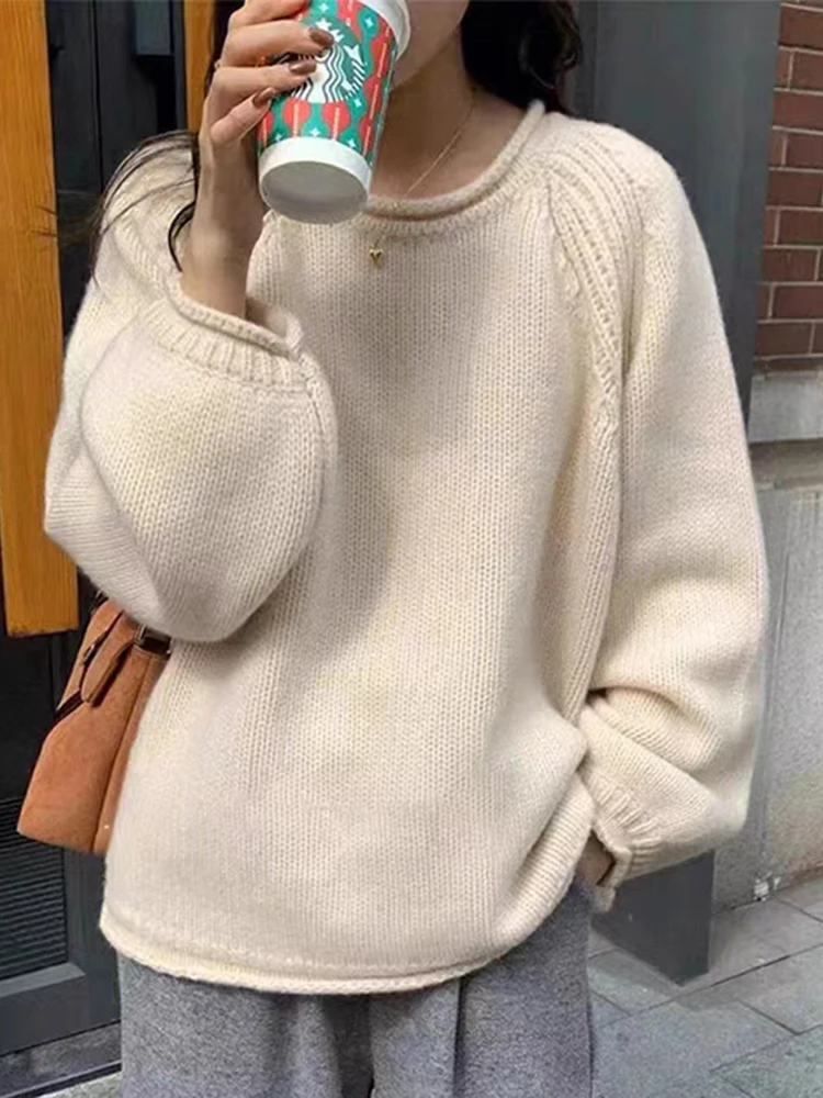 Harajuku Loose Long Sleeve Women Sweater Korean Autumn Winter Jumpers Knitwear Soft Warm Tops Chic Solid Femme Sweater Pullover