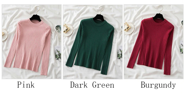 knit soft jumper tops 2024 New Autumn Winter Tops O-Neck Pullovers Sweaters shirt long sleeve Korean Slim-fit tight sweater