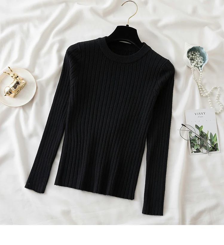 knit soft jumper tops 2024 New Autumn Winter Tops O-Neck Pullovers Sweaters shirt long sleeve Korean Slim-fit tight sweater