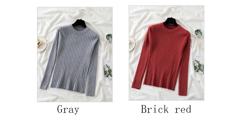 knit soft jumper tops 2024 New Autumn Winter Tops O-Neck Pullovers Sweaters shirt long sleeve Korean Slim-fit tight sweater