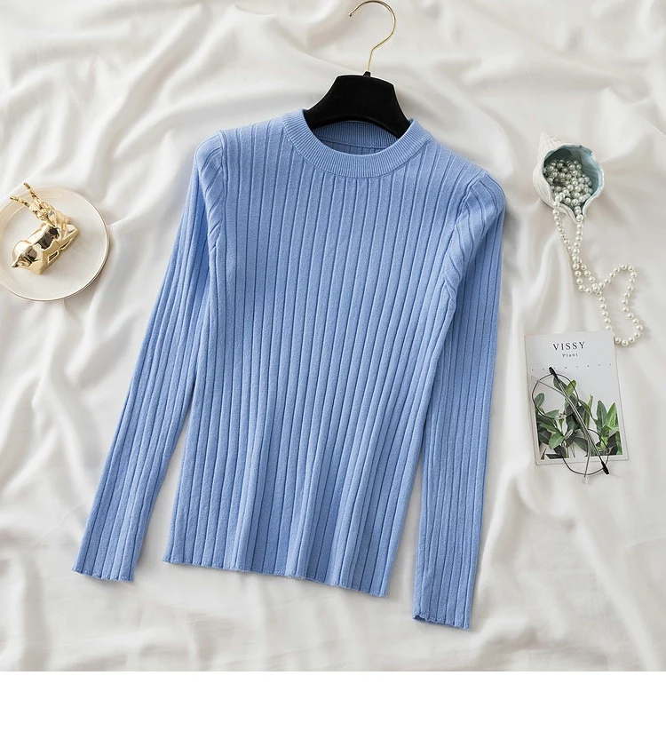 knit soft jumper tops 2024 New Autumn Winter Tops O-Neck Pullovers Sweaters shirt long sleeve Korean Slim-fit tight sweater