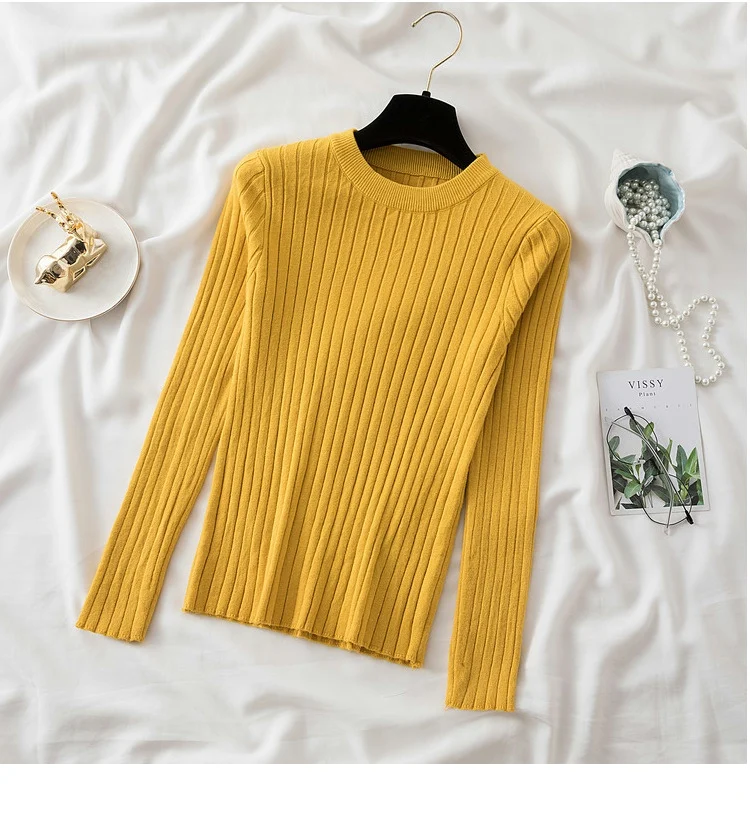 knit soft jumper tops 2024 New Autumn Winter Tops O-Neck Pullovers Sweaters shirt long sleeve Korean Slim-fit tight sweater