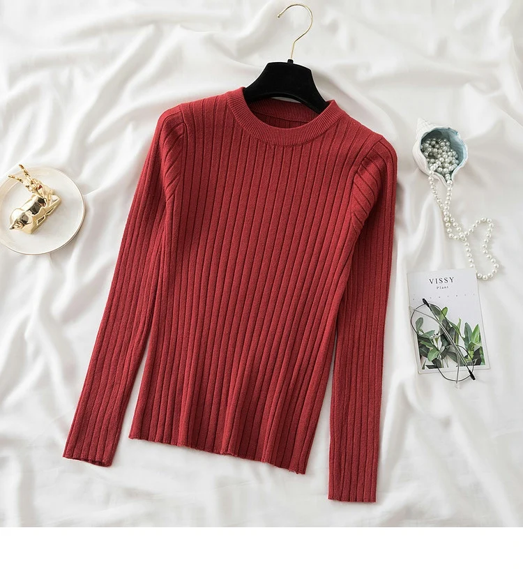 knit soft jumper tops 2024 New Autumn Winter Tops O-Neck Pullovers Sweaters shirt long sleeve Korean Slim-fit tight sweater