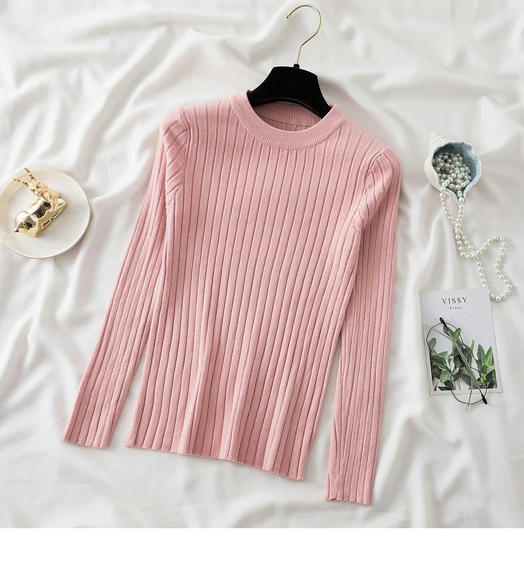 knit soft jumper tops 2024 New Autumn Winter Tops O-Neck Pullovers Sweaters shirt long sleeve Korean Slim-fit tight sweater