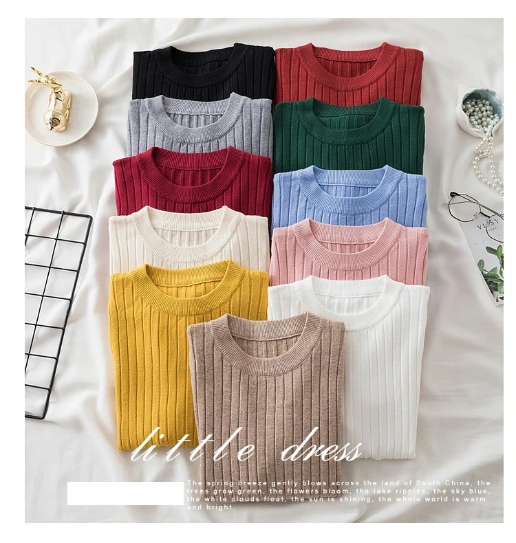 knit soft jumper tops 2024 New Autumn Winter Tops O-Neck Pullovers Sweaters shirt long sleeve Korean Slim-fit tight sweater