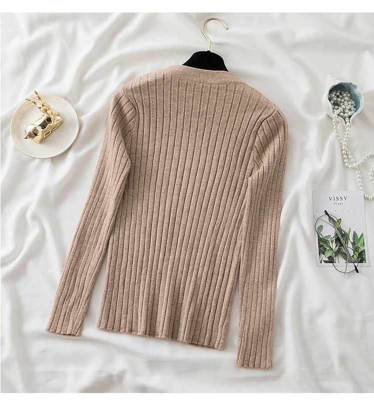 knit soft jumper tops 2024 New Autumn Winter Tops O-Neck Pullovers Sweaters shirt long sleeve Korean Slim-fit tight sweater