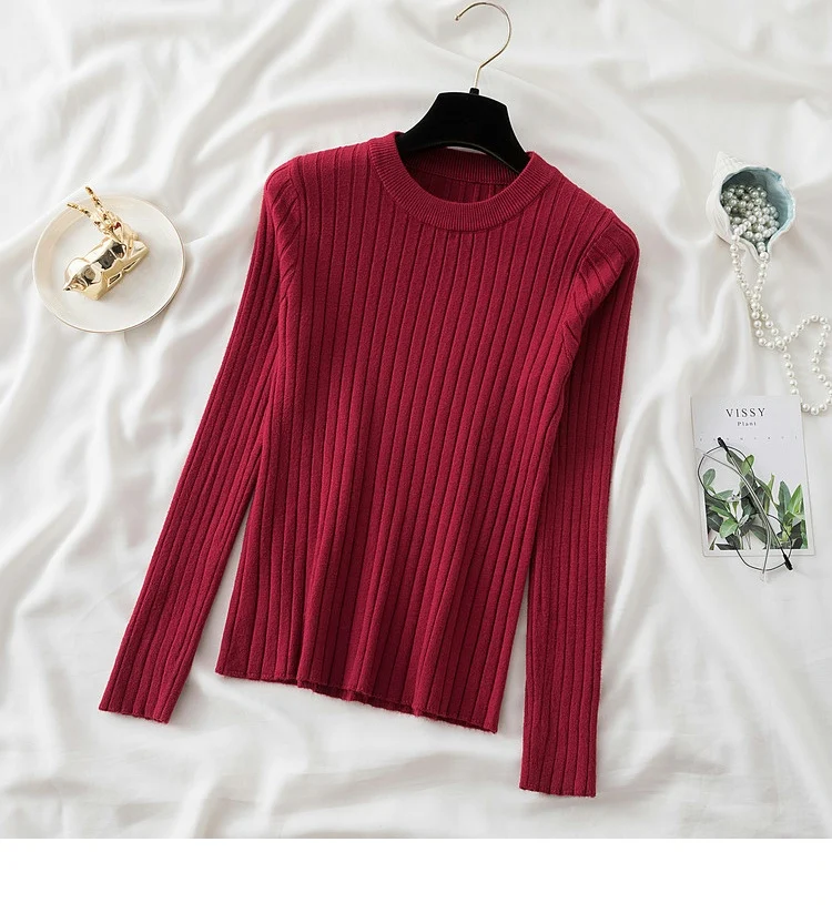 knit soft jumper tops 2024 New Autumn Winter Tops O-Neck Pullovers Sweaters shirt long sleeve Korean Slim-fit tight sweater