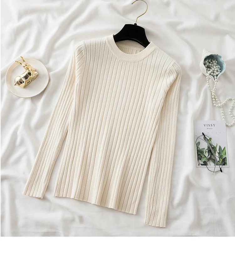 knit soft jumper tops 2024 New Autumn Winter Tops O-Neck Pullovers Sweaters shirt long sleeve Korean Slim-fit tight sweater