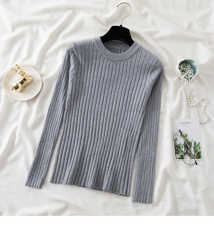 knit soft jumper tops 2024 New Autumn Winter Tops O-Neck Pullovers Sweaters shirt long sleeve Korean Slim-fit tight sweater