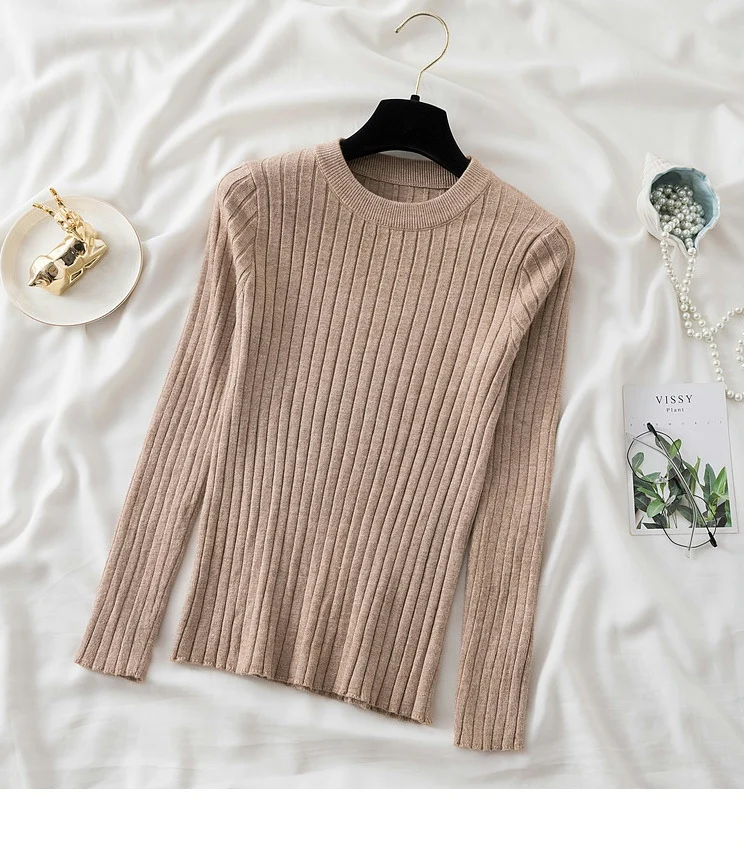 knit soft jumper tops 2024 New Autumn Winter Tops O-Neck Pullovers Sweaters shirt long sleeve Korean Slim-fit tight sweater