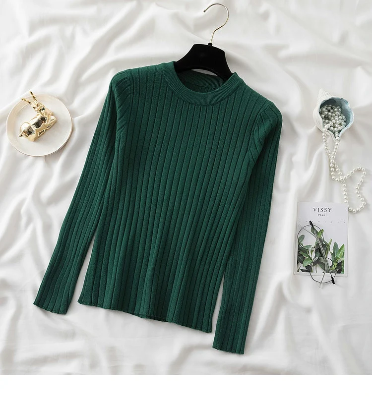 knit soft jumper tops 2024 New Autumn Winter Tops O-Neck Pullovers Sweaters shirt long sleeve Korean Slim-fit tight sweater