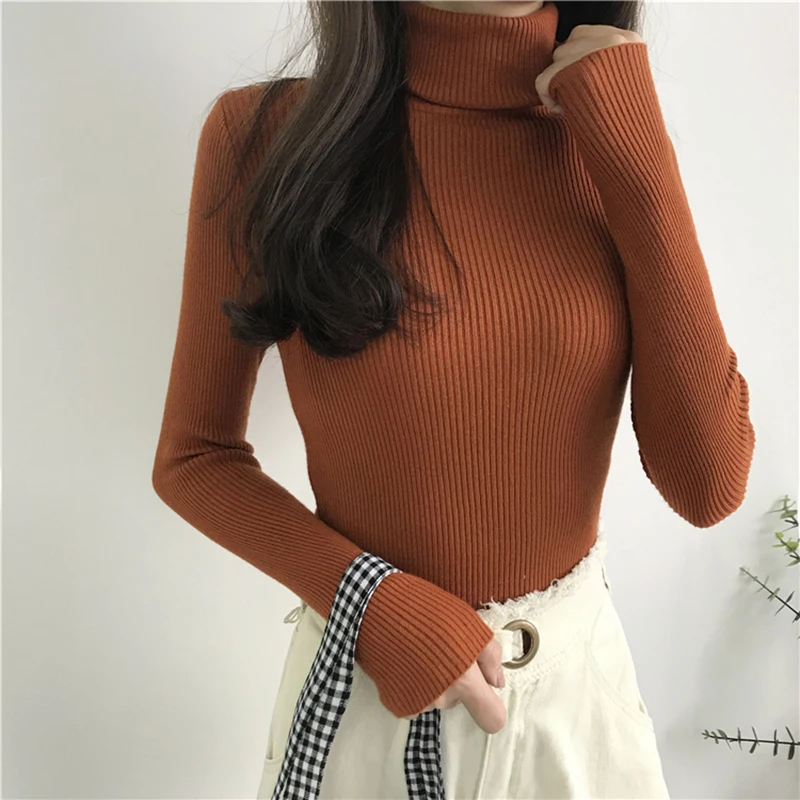 2024 Autumn Winter Thick Sweater Women Knitted Ribbed Pullover Sweater Long Sleeve Turtleneck Slim Jumper Soft Warm Pull Femme