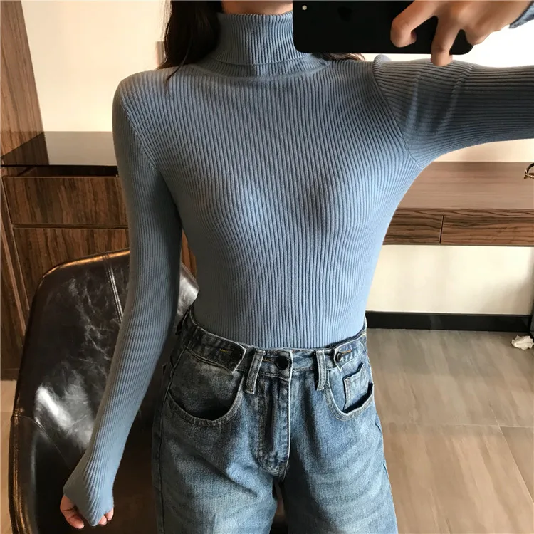 2024 Autumn Winter Thick Sweater Women Knitted Ribbed Pullover Sweater Long Sleeve Turtleneck Slim Jumper Soft Warm Pull Femme