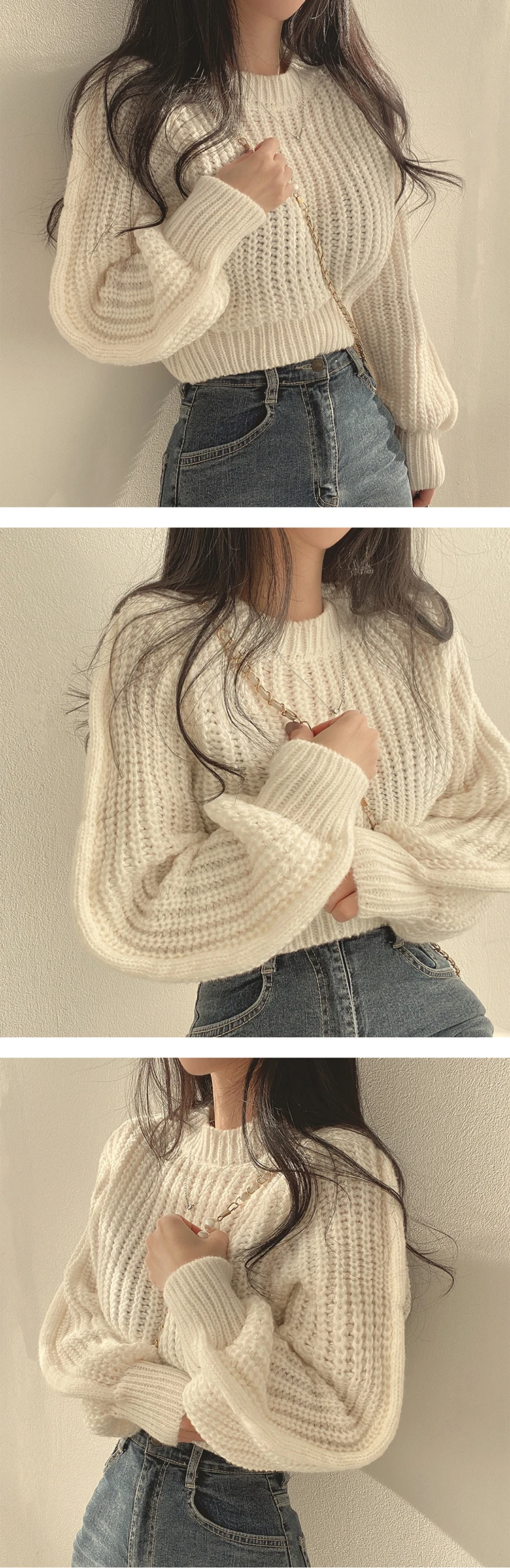 Vintage Harajuku Lantern Long Sleeve Women Sweater Casual Korean Autumn Winter Knitwear Soft Warm Tops Chic Solid Femme Sweater