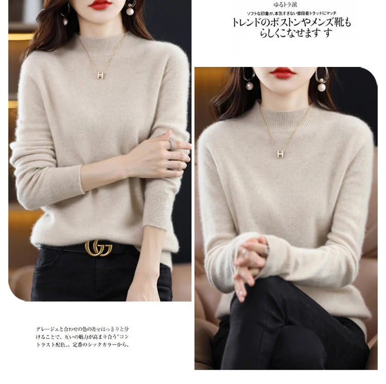 100% Merino Wool Cashmere Sweater Women Knitted Sweater Turtleneck Long Sleeve Pullovers Autumn Winter Clothing Warm Jumper Tops