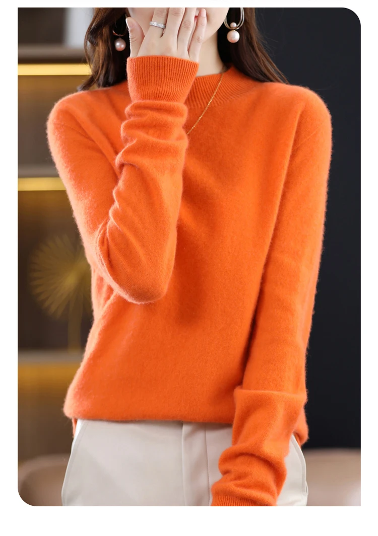 100% Merino Wool Cashmere Sweater Women Knitted Sweater Turtleneck Long Sleeve Pullovers Autumn Winter Clothing Warm Jumper Tops