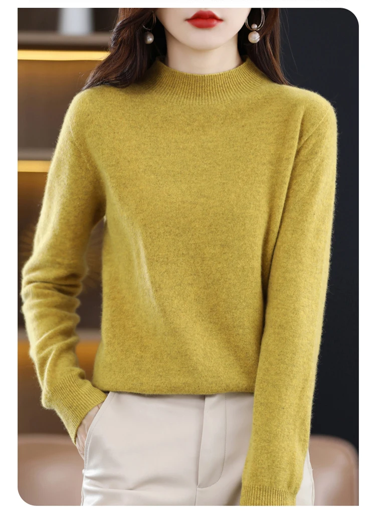 100% Merino Wool Cashmere Sweater Women Knitted Sweater Turtleneck Long Sleeve Pullovers Autumn Winter Clothing Warm Jumper Tops