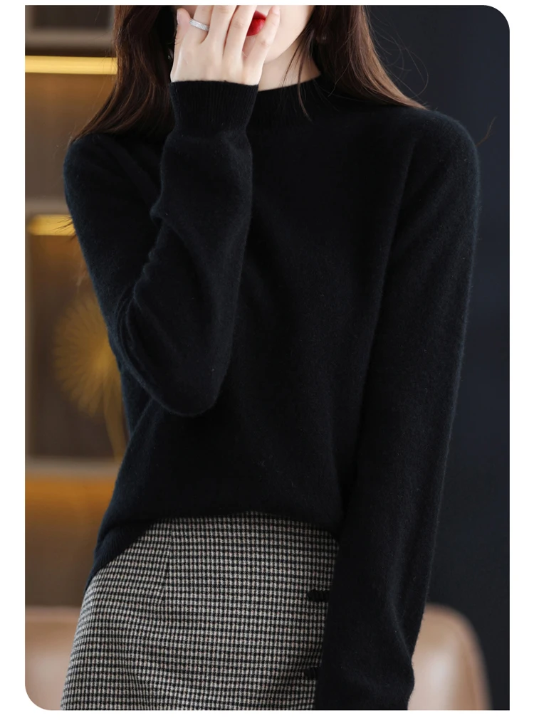 100% Merino Wool Cashmere Sweater Women Knitted Sweater Turtleneck Long Sleeve Pullovers Autumn Winter Clothing Warm Jumper Tops