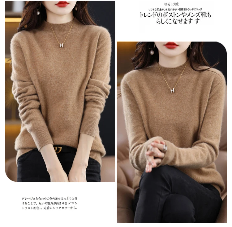 100% Merino Wool Cashmere Sweater Women Knitted Sweater Turtleneck Long Sleeve Pullovers Autumn Winter Clothing Warm Jumper Tops