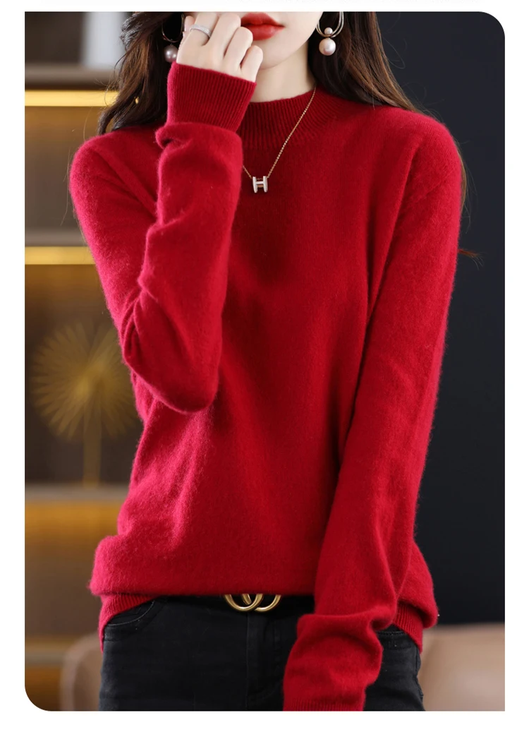 100% Merino Wool Cashmere Sweater Women Knitted Sweater Turtleneck Long Sleeve Pullovers Autumn Winter Clothing Warm Jumper Tops