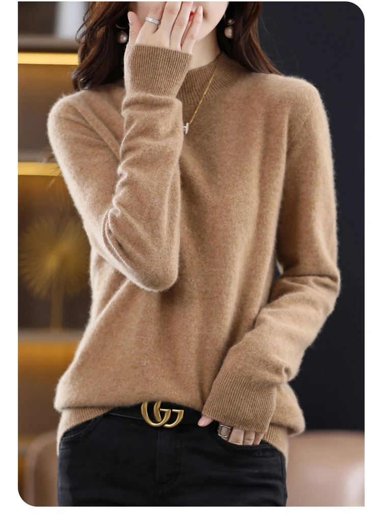 100% Merino Wool Cashmere Sweater Women Knitted Sweater Turtleneck Long Sleeve Pullovers Autumn Winter Clothing Warm Jumper Tops