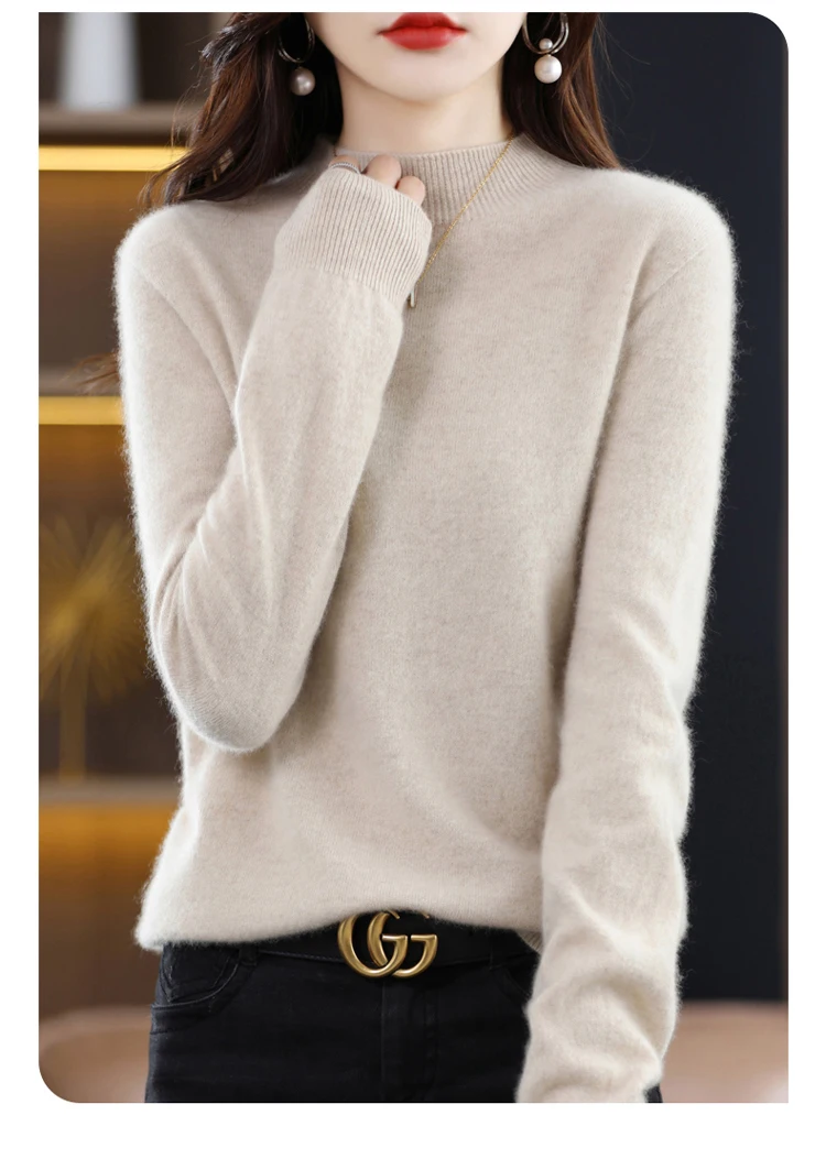 100% Merino Wool Cashmere Sweater Women Knitted Sweater Turtleneck Long Sleeve Pullovers Autumn Winter Clothing Warm Jumper Tops