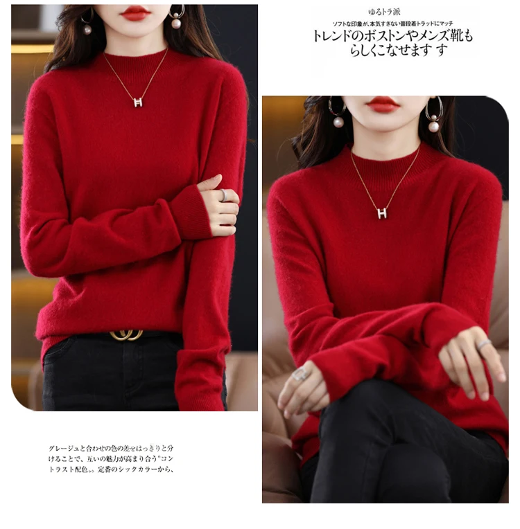 100% Merino Wool Cashmere Sweater Women Knitted Sweater Turtleneck Long Sleeve Pullovers Autumn Winter Clothing Warm Jumper Tops