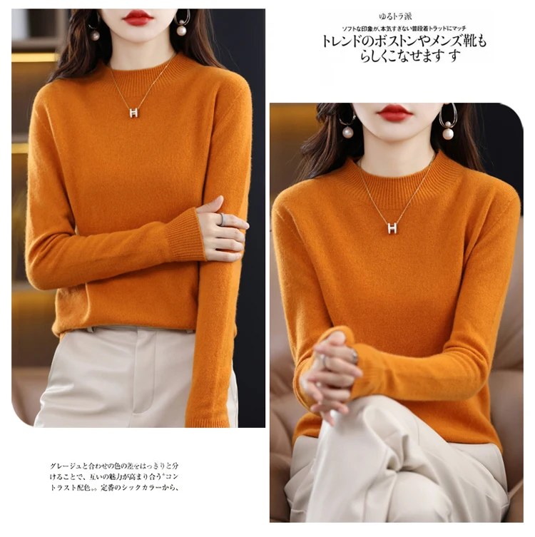 100% Merino Wool Cashmere Sweater Women Knitted Sweater Turtleneck Long Sleeve Pullovers Autumn Winter Clothing Warm Jumper Tops