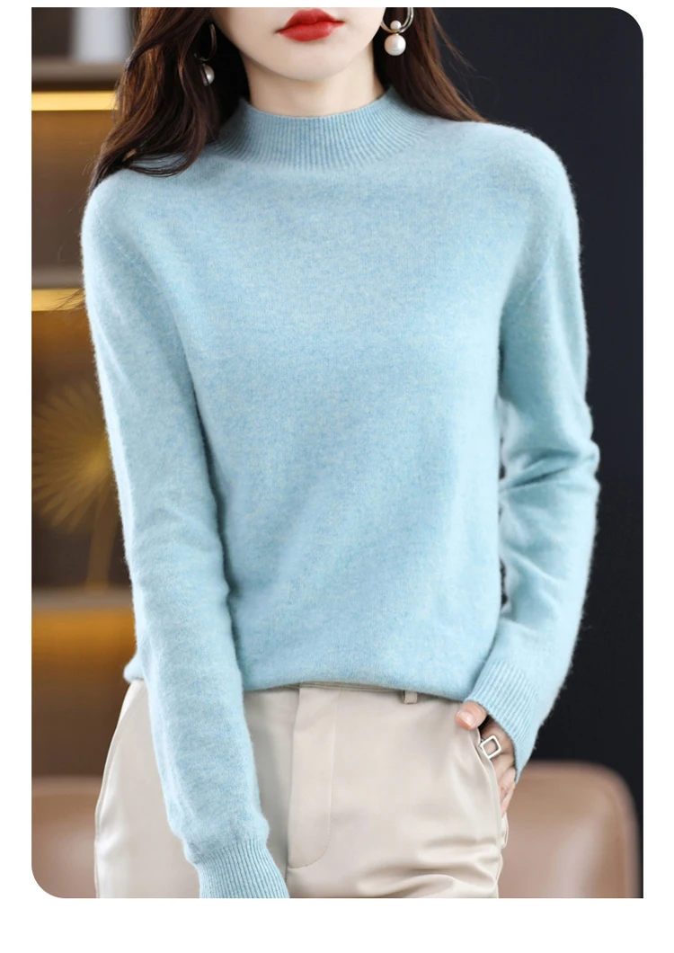 100% Merino Wool Cashmere Sweater Women Knitted Sweater Turtleneck Long Sleeve Pullovers Autumn Winter Clothing Warm Jumper Tops