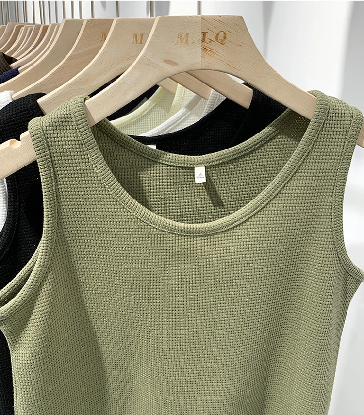 2024 Summer Women Sleeveless Tank Tops Screw Thread Crop Top O-neck Slimfit Knitted Vest Female Solid Camis Cropped Streetwear