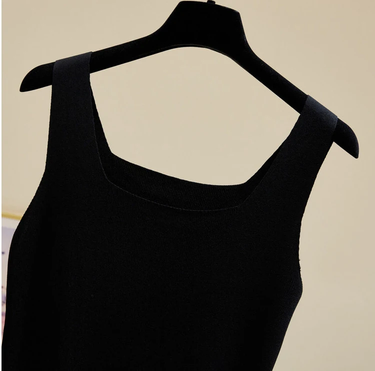 2024 Summer Off Shoulder Tank Tops Women Fitness Short Camis Vest Female Knitted Sexy Square Collar Solid Crop Tops