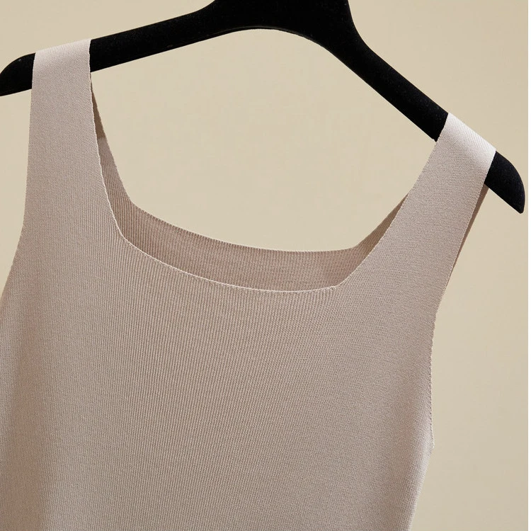 2024 Summer Off Shoulder Tank Tops Women Fitness Short Camis Vest Female Knitted Sexy Square Collar Solid Crop Tops