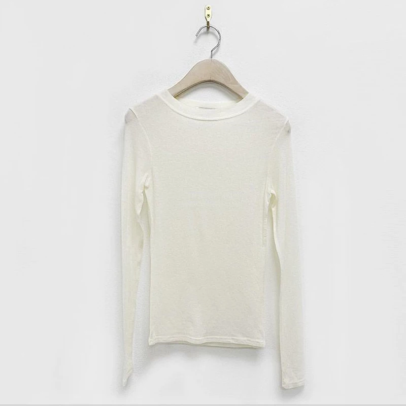 Basic Cotton Summer T Shirt Women Long Sleeves Tee Shirt High Elasticity Breathable Sexy Thin T-shirt see through Female Top