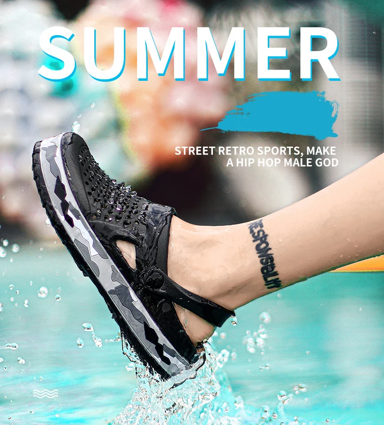 Men Sandals Black Garden Casual Aqua Clogs Hot Male Band Sandals Summer Slides Beach Swimming Shoes Slippers Zapatillas Hombre