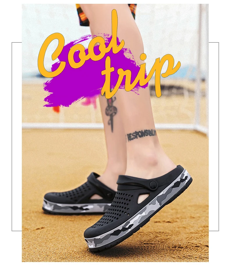 Men Sandals Black Garden Casual Aqua Clogs Hot Male Band Sandals Summer Slides Beach Swimming Shoes Slippers Zapatillas Hombre